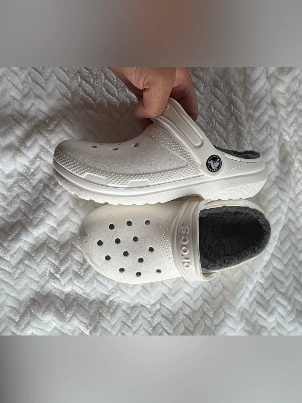 CROCS Kids Classic Lined Clog - White with Gray Lining